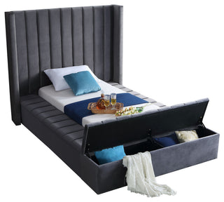 Kiki Velvet Bed, Gray, Twin