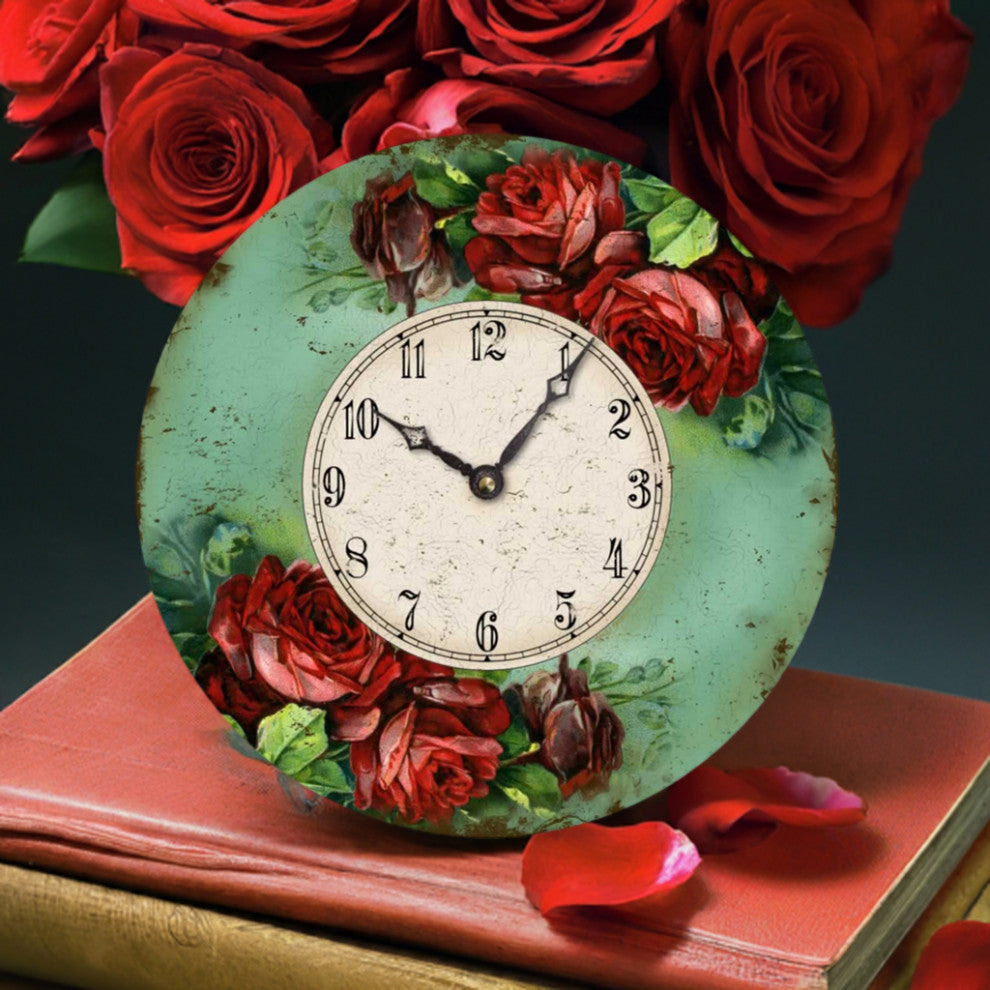 Vintage-Style Victorian-Style Red Roses Clock