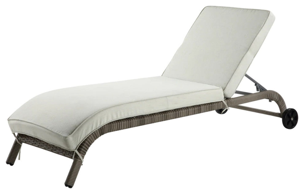 Benzara BM276211 Outdoor Patio Sun Lounge, Weather Resin Wicker, Brown/White