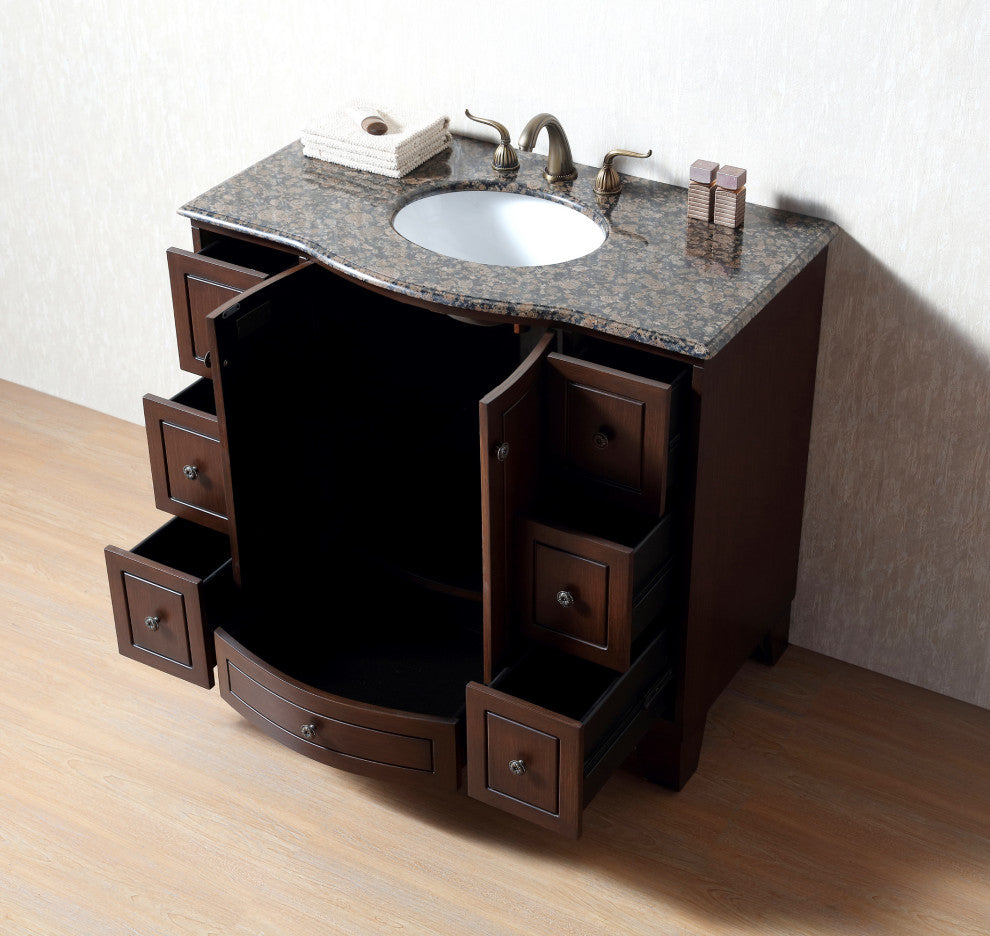 Alandra 40" Dark Cherry Single Sink Bathroom Vanity, Baltic Brown Granite Top