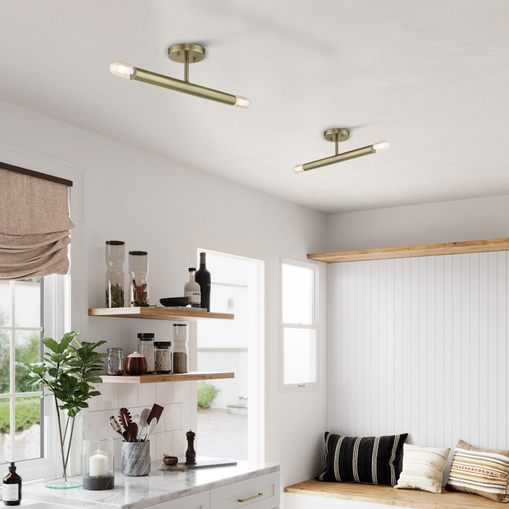 Copenhagen 2-Light Antique Brass Semi-Flush