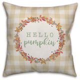 Hello Pumpkin Buffalo Check with Wreath 18"x18" Throw Pillow