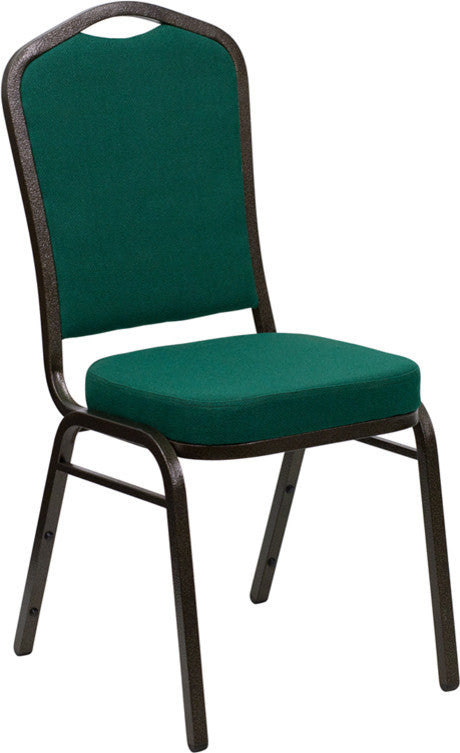 Crown Back Stacking Banquet Chair in Green Fabric - Gold Vein Frame