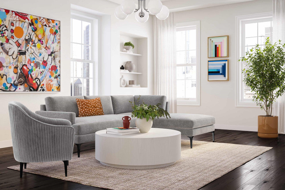 Serena Gray Velvet Right Arm Facing Chaise Sectional With Black Legs