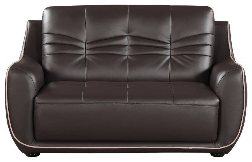 2-Piece Indoor Brown Genuine Leather Five Person Seating Set