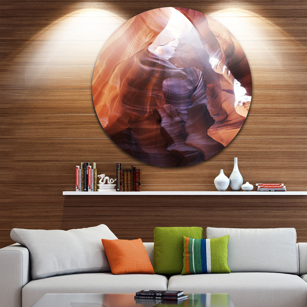 Canyon Antelope With Purple Sunlight, Landscape Disc Metal Artwork, 11"