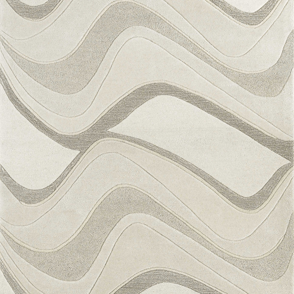 5'X8' Ivory Hand Tufted Abstract Waves Indoor Area Rug