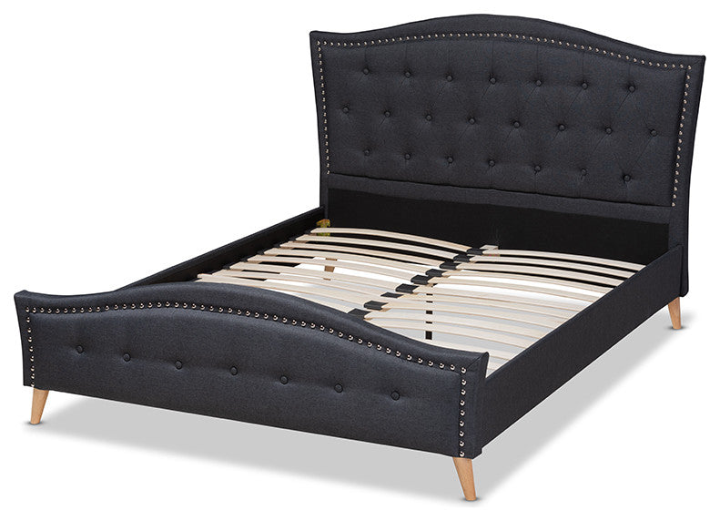 Felisa Modern Charcoal Grey Fabric Upholster Button Tufted King Platform Bed