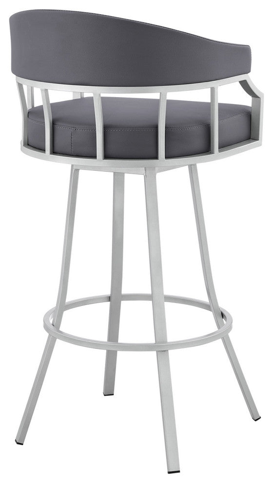 Benzara BM282046 26" Swivel Counter Stool, Silver Flared Legs, Gray Leather