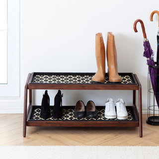 Double-Tier Brown Stand With 3-Pair Rubber Boot Trays Madagascar