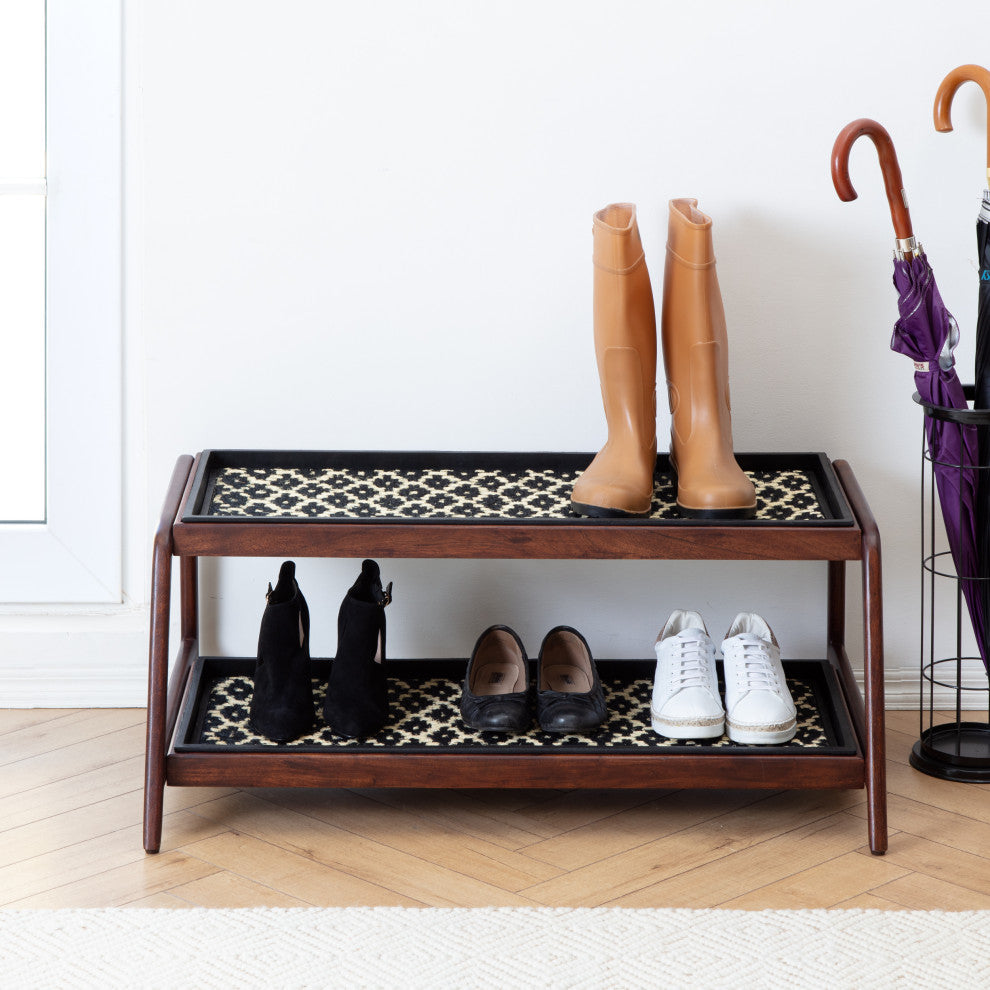 Double-Tier Brown Stand With 3-Pair Rubber Boot Trays Madagascar