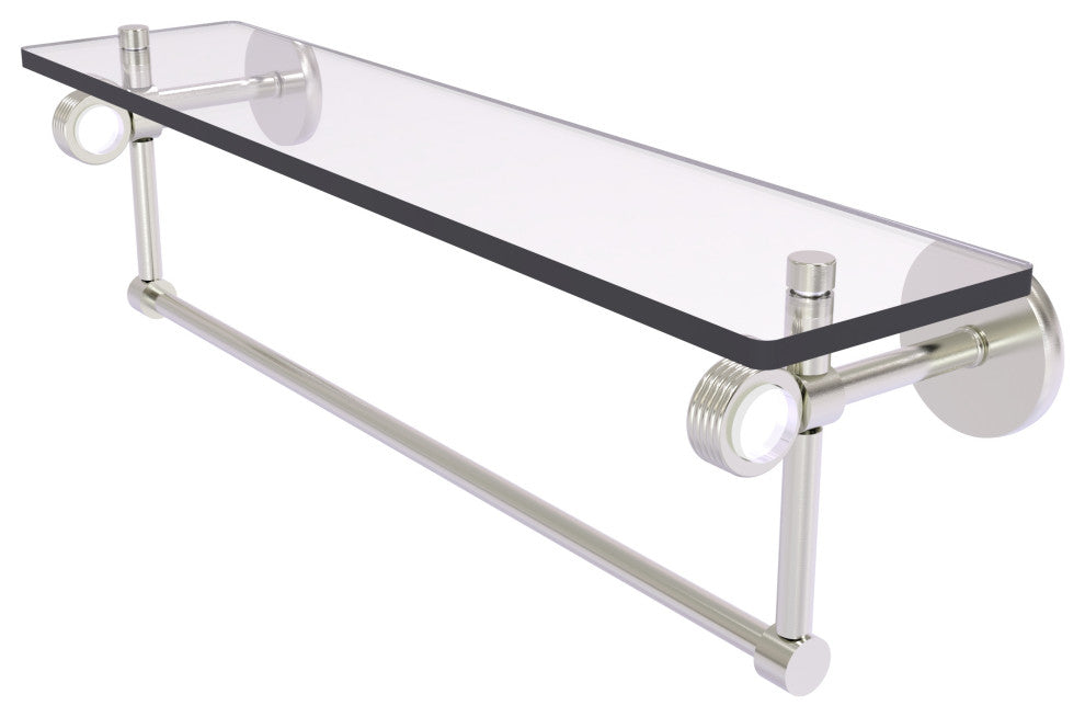 Clearview 22" Glass Shelf and Towel Bar and Groovy Accents, Satin Nickel