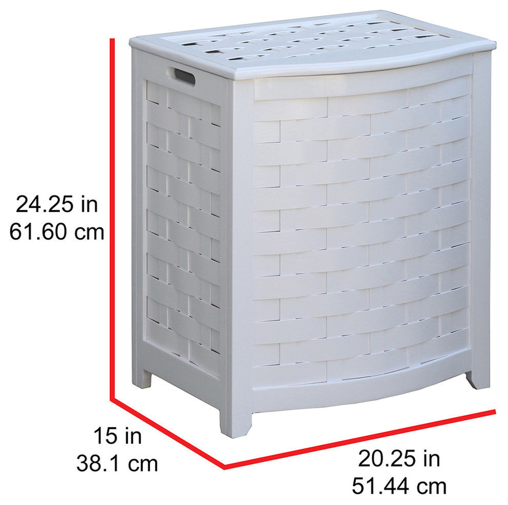 Oceanstar Bowed Front Veneer Wood Laundry Hamper With Interior Bag, White