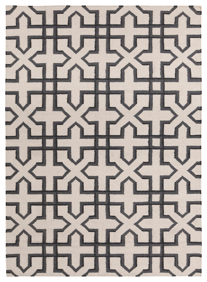 Lima Contemporary Area Rug, White and Black, 7'x10'