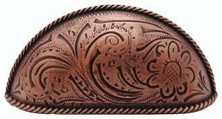 Engraved Flower Cup Pull, Copper