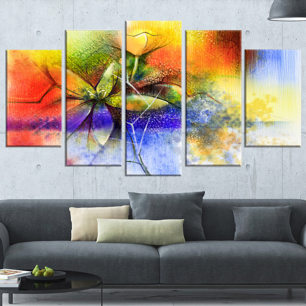 "Abstract Colorful Flower Fusion" Flower Wall Art, 5 Panels, 60"x32"