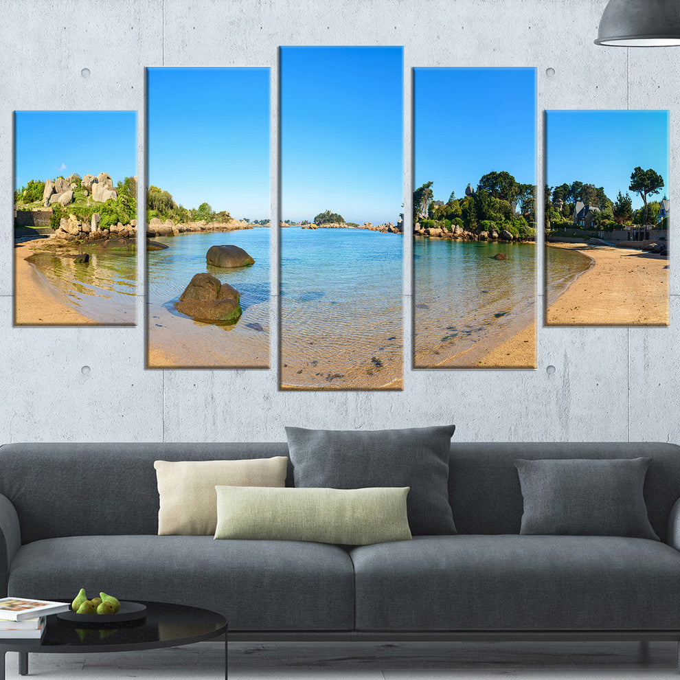"Ploumanach Rocks and Beach Morning" Landscape Wall Art Print, 5 Panels, 60"x32"