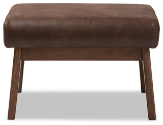 Bianca Walnut Wood Dark Brown Distressed Faux Leather Effect Ottoman