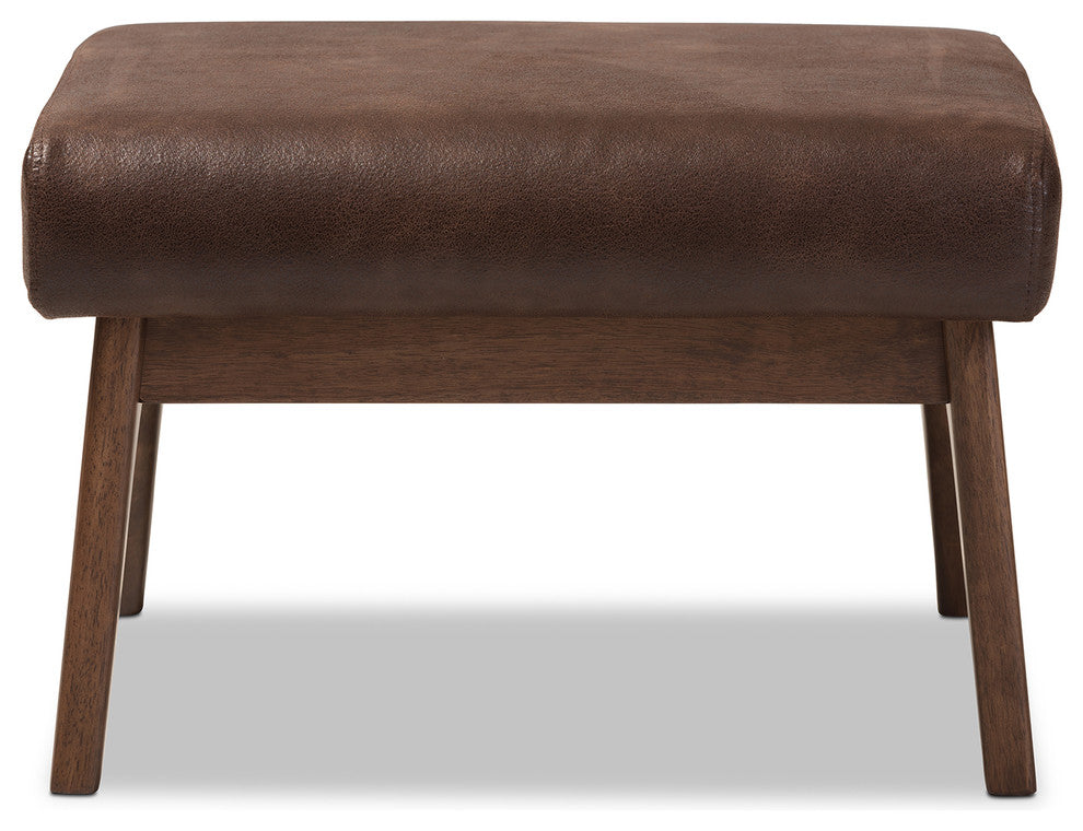Bianca Walnut Wood Dark Brown Distressed Faux Leather Effect Ottoman