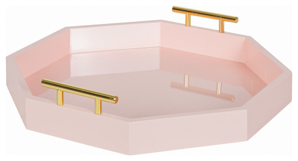 Lipton Octagon Decorative Tray With Metal Handles, Pink, 18"x18"