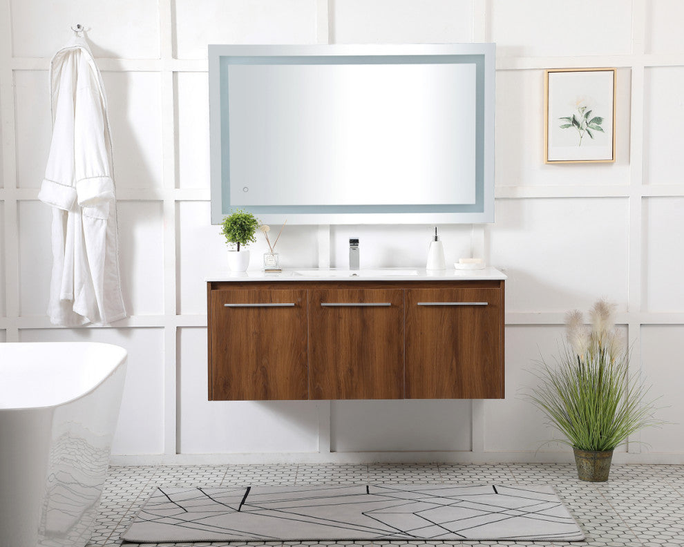 Single Bathroom Floating Vanity, Walnut Brown, 48"