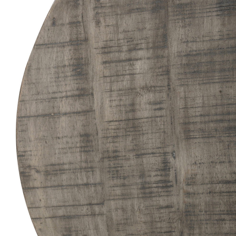 36" Round Coffee Table Handcrafted Drum Shape Mango Wood With Olive Gray Finish