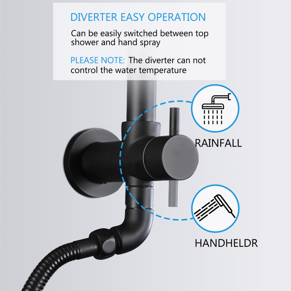 10" Rain Shower System with 3-Setting Handheld Sprayer and Slide Bar, Matte Blackï¼Œ