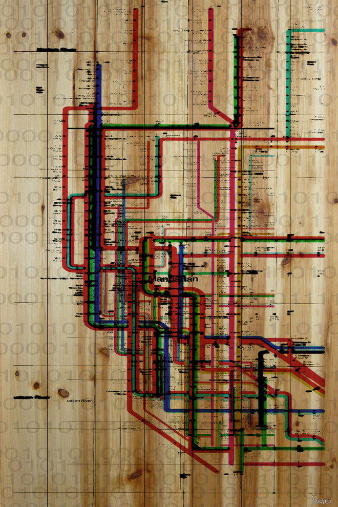 "Subway" UV Ink Print on Natural Pine Wood, 40"x60"