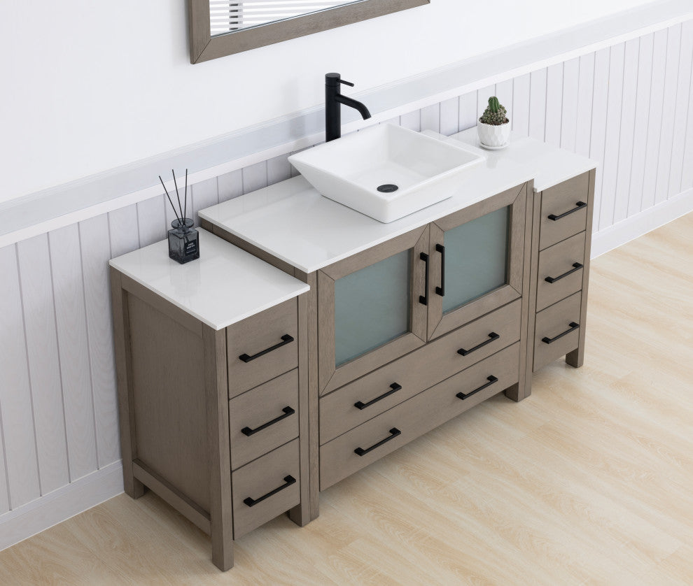 Vanity Art Vanity Set With Vessel Sink, Driftwood Gray, 60", Standard Mirror