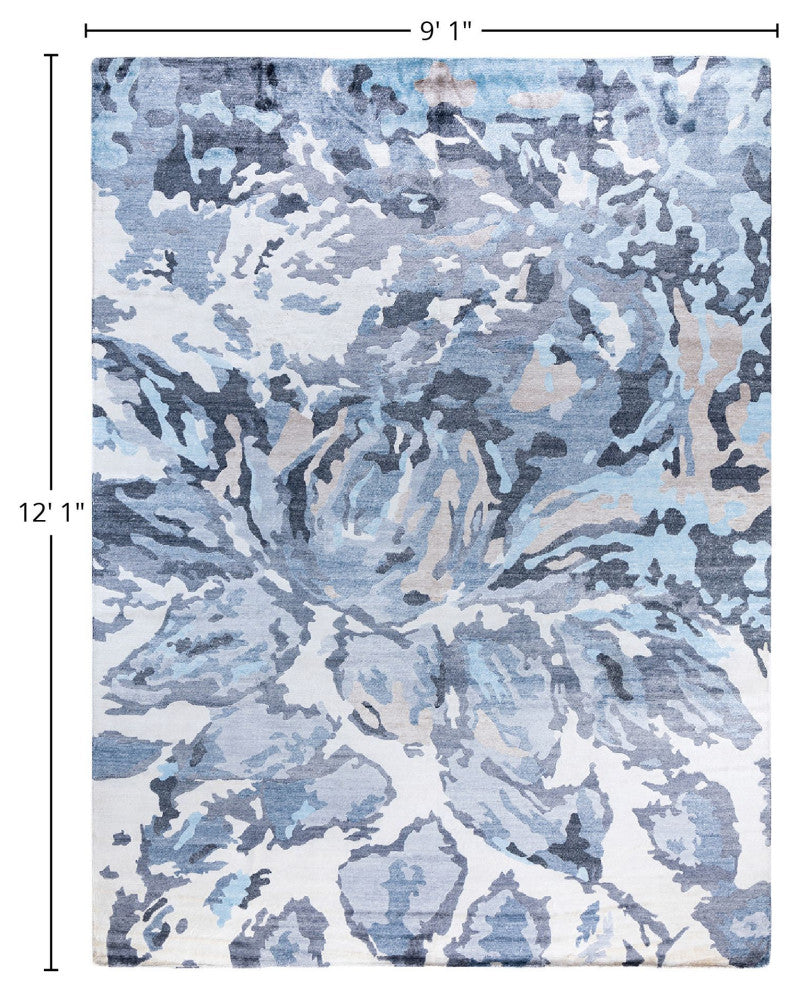Modern, One-of-a-Kind Hand-Knotted Area Rug - Blue, 9' 1" x 12' 1"