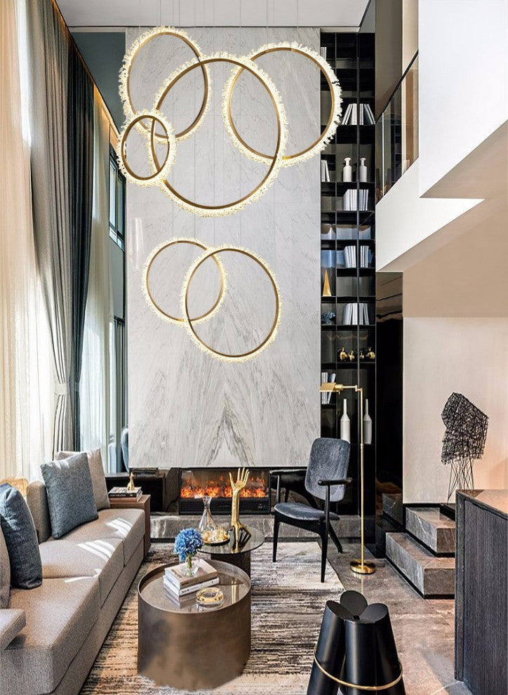 MIRODEMIÂ® Aarau | Crystal Pendant Light in the Shape of Rings, Dia15.7+23.6+31.5", Remote Dimming