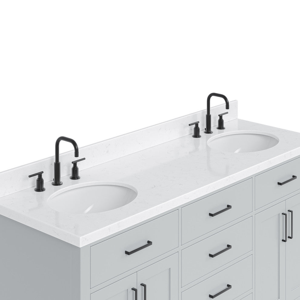 Ariel Hepburn 66"  Double Oval Sinks Vanity, Carrara Quartz
