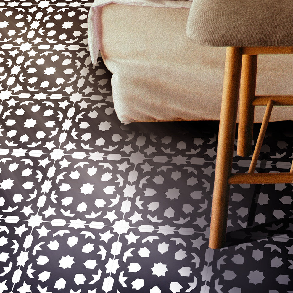8"x8" Fes Handmade Cement Tile, Black /White, Set of 12