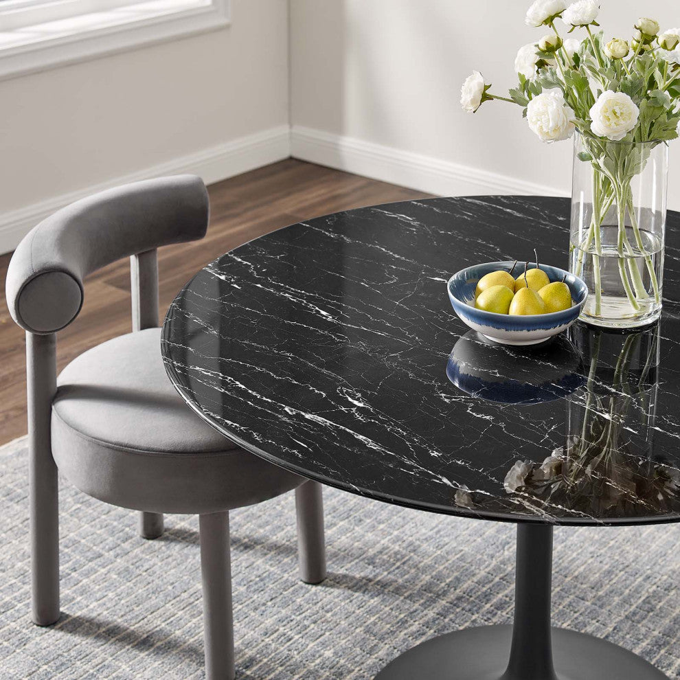 Modway Lippa 47" Artificial Marble Dining Table, Black Black