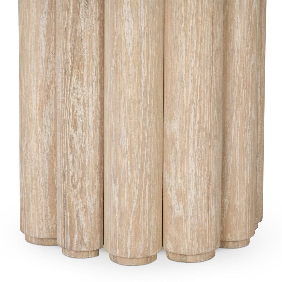Tiber Oak Wood Round Dining Table, 55", Whitewash