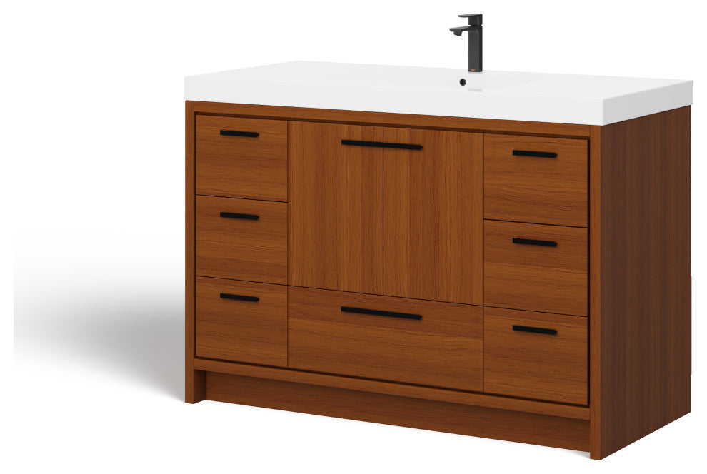 The Sacha Bathroom Vanity, Teak, 48", Single Sink, Freestanding