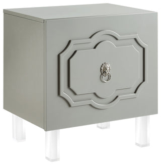 Molly Lacquer-Finish Chrome Ornament Handle Lucite Leg Side Table, Light Gray