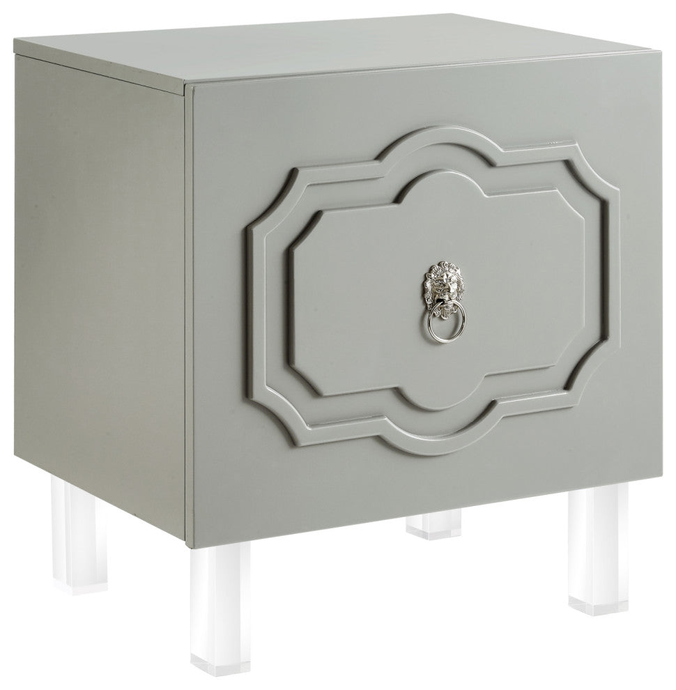 Molly Lacquer-Finish Chrome Ornament Handle Lucite Leg Side Table, Light Gray