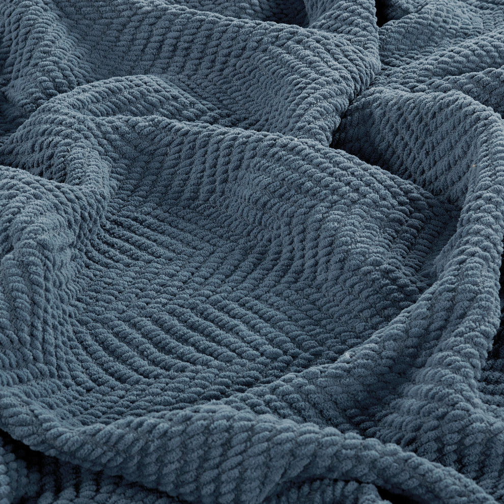 Tweed Knitted Throw Blanket, Blue Wing Teal, 60"x80"