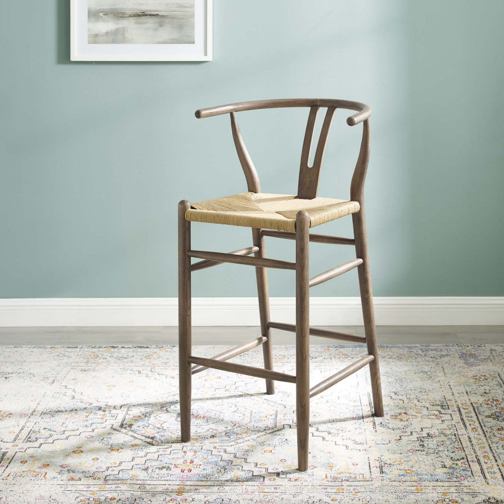 Bar Stool Chair Barstool, Wood, Gray, Modern, Bar Cafe Bistro Restaurant