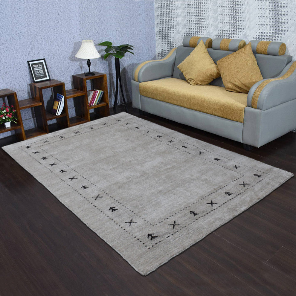 HAND KNOTTED LOOM SILK ECO-FRIENDLY AREA RUG-8'x10',Rectangle,Beige,Contemporary