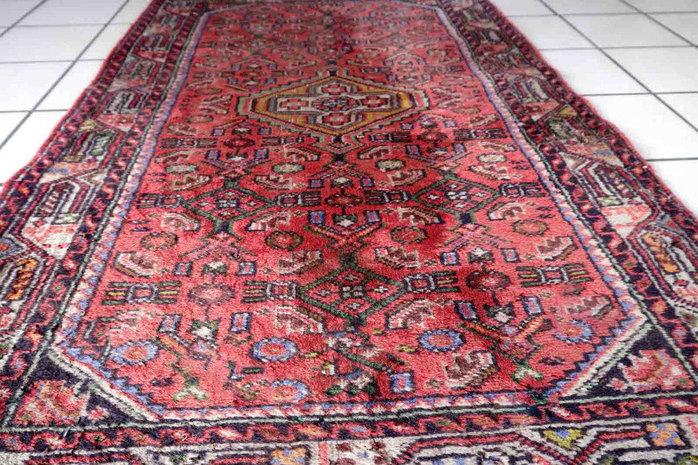 Handmade Vintage Persian Hamadan Rug 2.6'x4.1', 80cmx125cm, 1970s