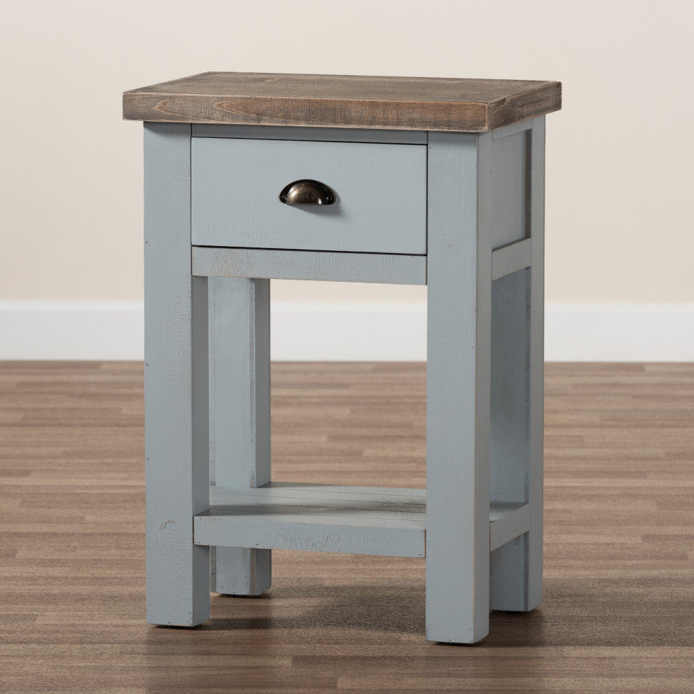 Hastin Classic Two-Tone Grey and Antique Brown Finished Wood 1-Drawer Nightstand