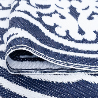 Kingman Transitional Damask Navy/White Rectangle Indoor/Outdoor Area Rug, 8'x10'