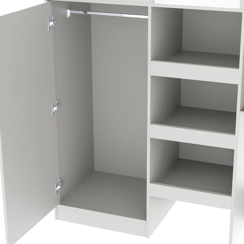 Gewnee Wood Full Size Loft Bed with Built-in Wardrobe