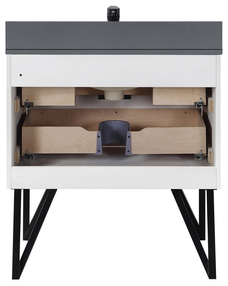 Helios Vanity With Gray Countertop, White, 30", No Mirror