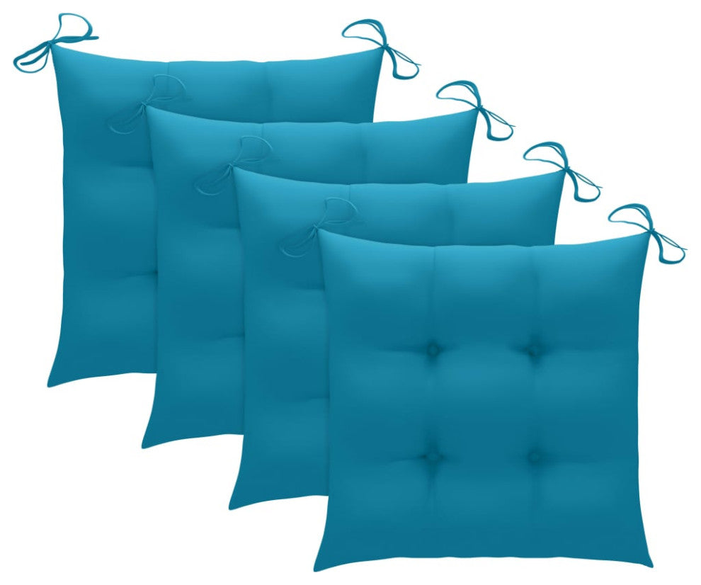 vidaXL 4x Solid Teak Wood Patio Chairs with Light Blue Cushions Lounge Seat
