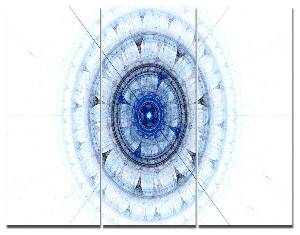 Cabalistic Blue Fractal Sphere, Abstract Triptych Canvas Print, 36x28, 3 Panels