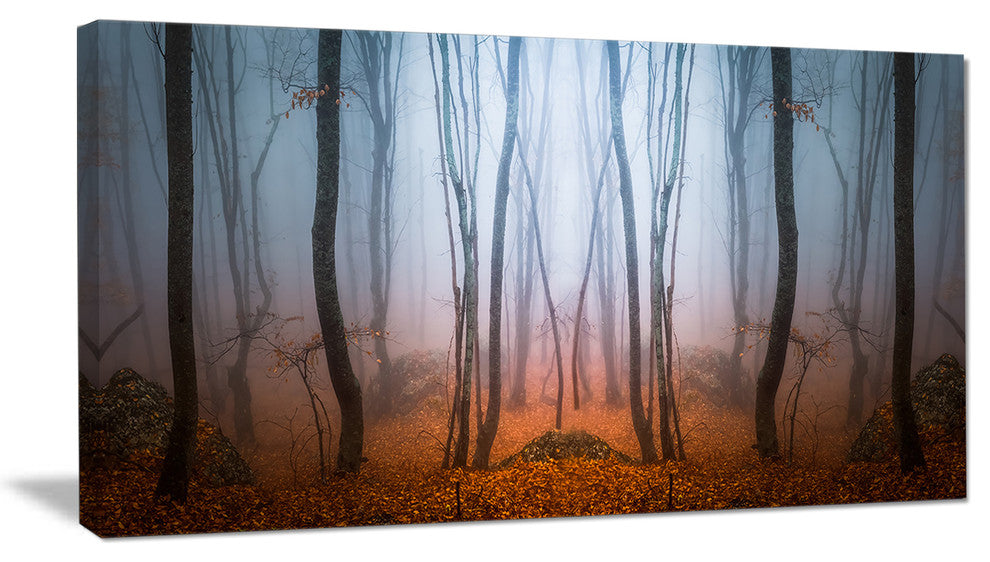 "Dense Foggy Autumn Forest" Landscape Canvas Photo Print, 1 Panel, 60"x28"