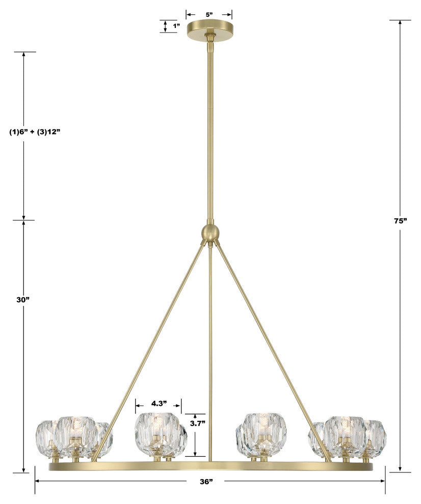 Aragon 10-Light Soft Brass Chandelier, Faceted Cut Crystal